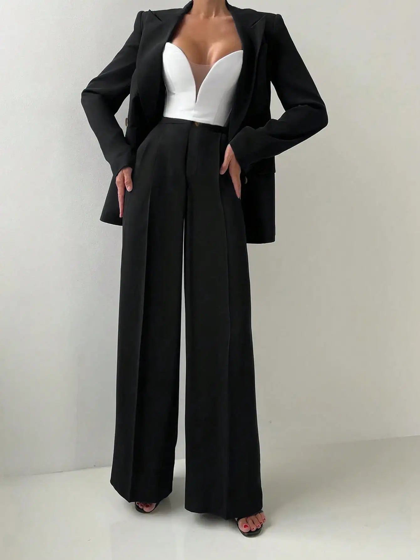 Elegant Casual Blazer Jacket And Straight-Leg Pants Suit Set LADYLYS