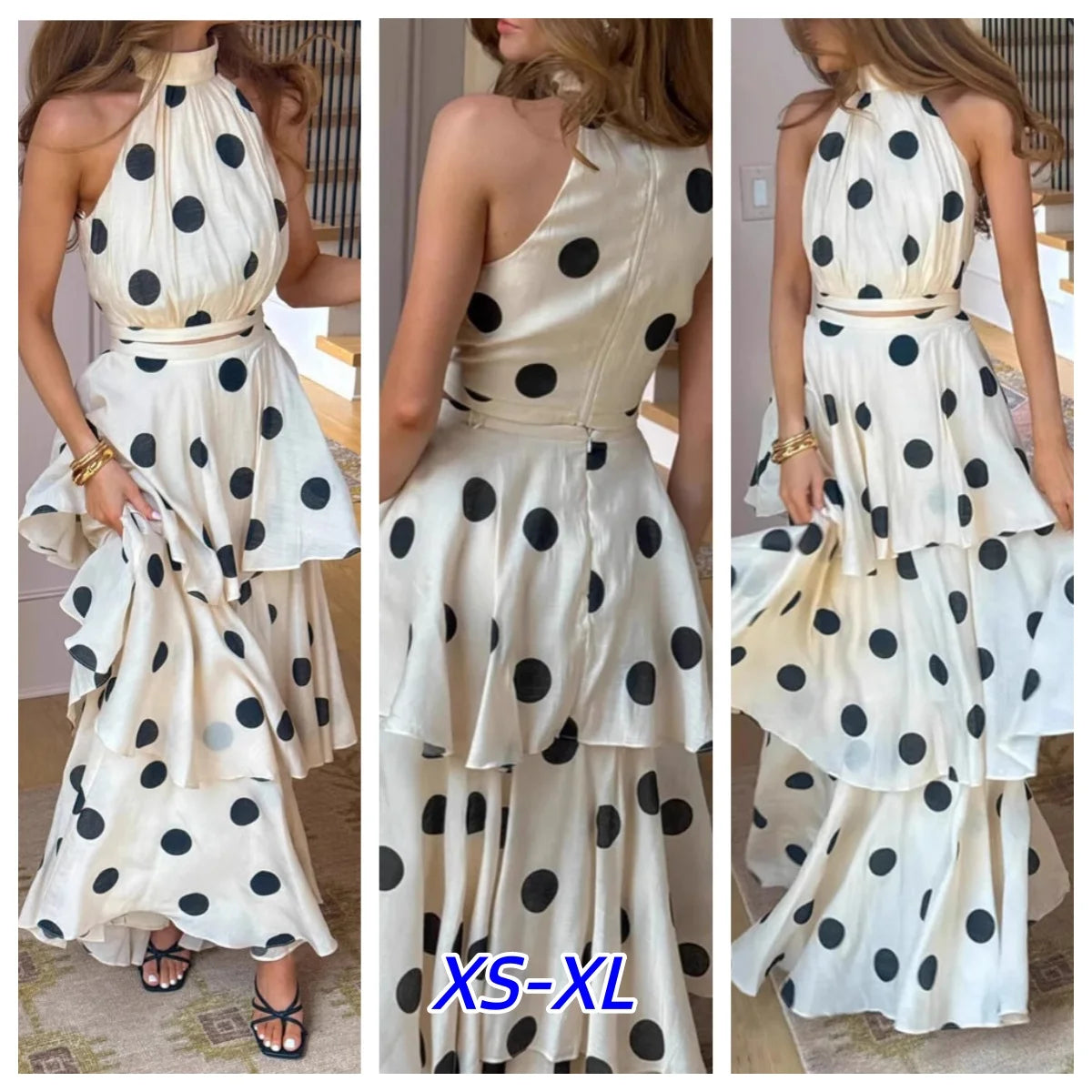 French Retro Holiday Women Long 2 Piece Elegant Polka Dot LADYLYS