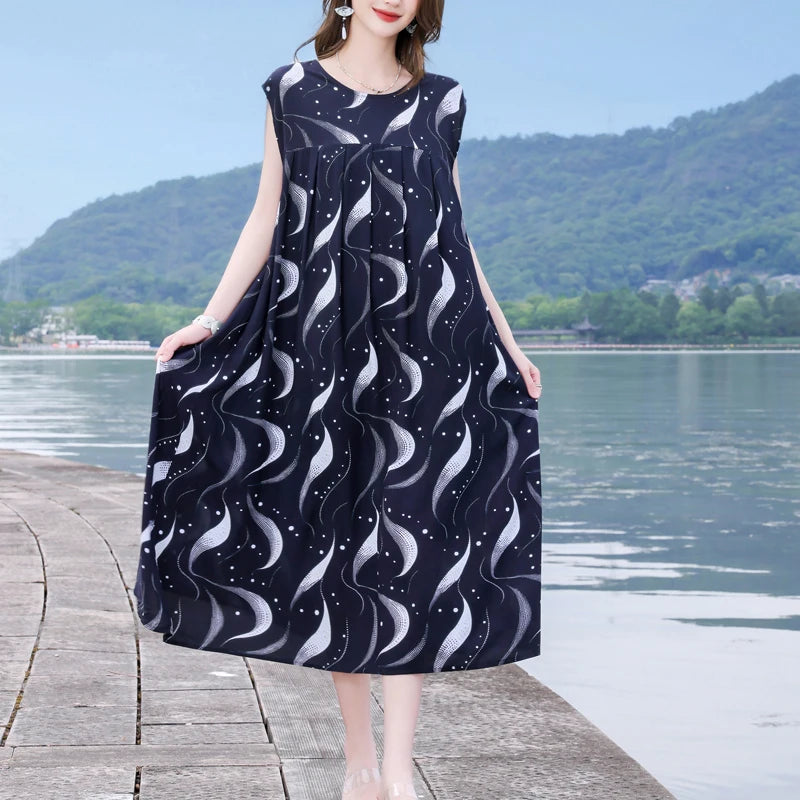 Casual Female Elegant  Print Knee-length 0-neck Floral Dress LADYLYS