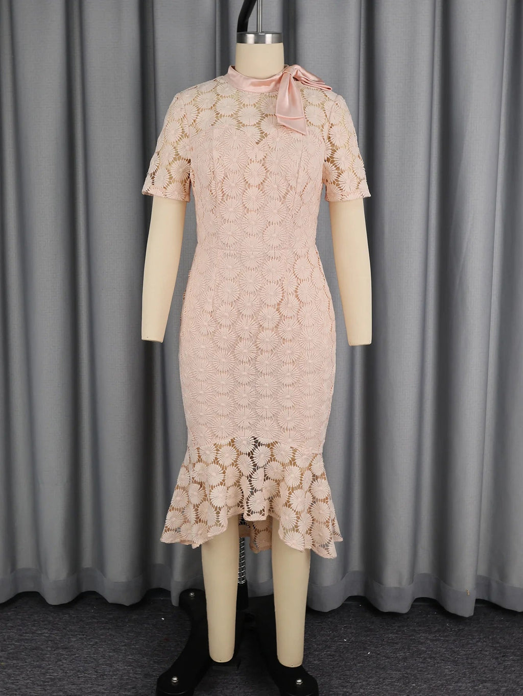 Elegant A Line Lace Dress O Neck Short Sleeves Hollow Out LADYLYS