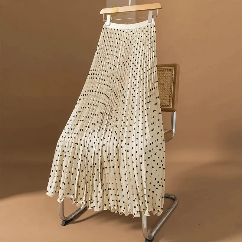 Polka Dot Pleated Long Skirt Women Fashion Elastic High Waisted Slim Dance Beach Skirt LADYLYS
