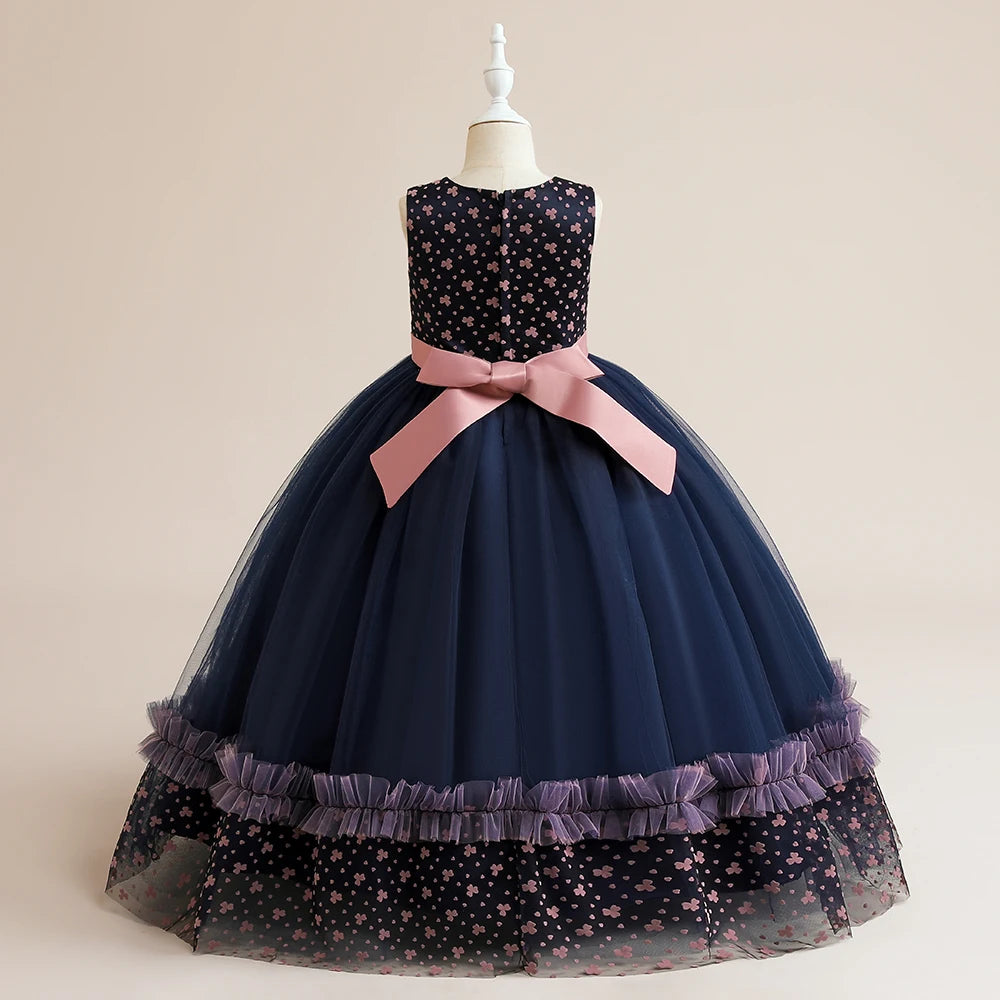 Robe d'été à fleurs pour filles, tenue de mariage élégante en Tulle pour demoiselle d'honneur