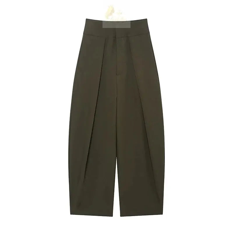 Willshela Women Fashion Solid Front Zipper Pleated Wide Leg Pants Vintage LADYLYS