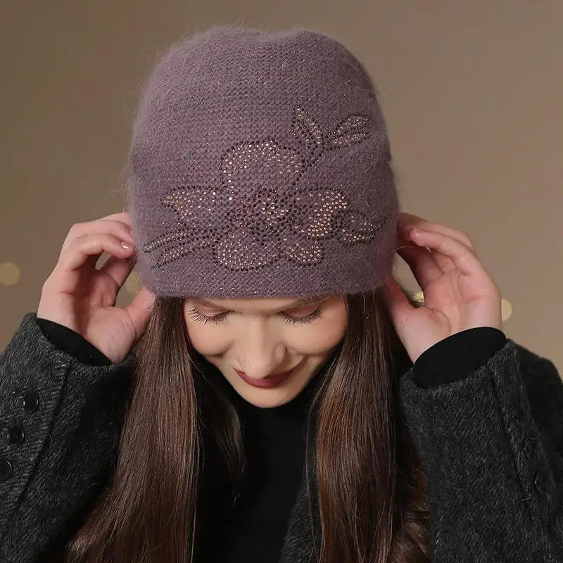 Chapeau d'hiver pour femme, bonnet décoratif à la mode, mélange de fourrure de lapin