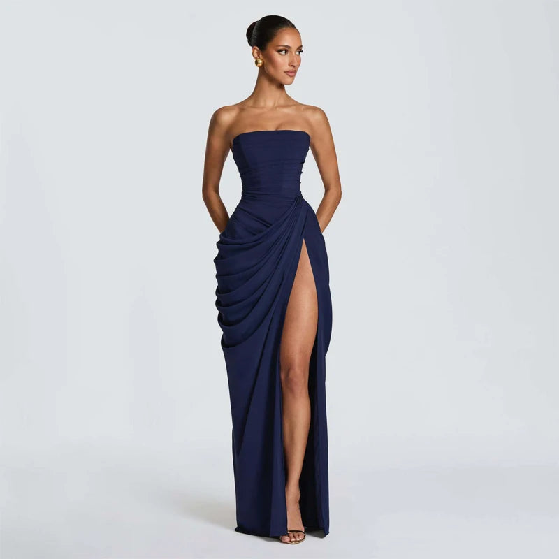Sexy Solid Pleated Strapless Dress Lady Chic Off-shoulder Backless LADYLYS