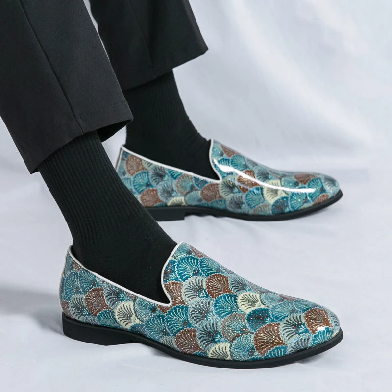 Trend New Designer Printing Pattern Loafers For Men Leather Shoes LADYLYS