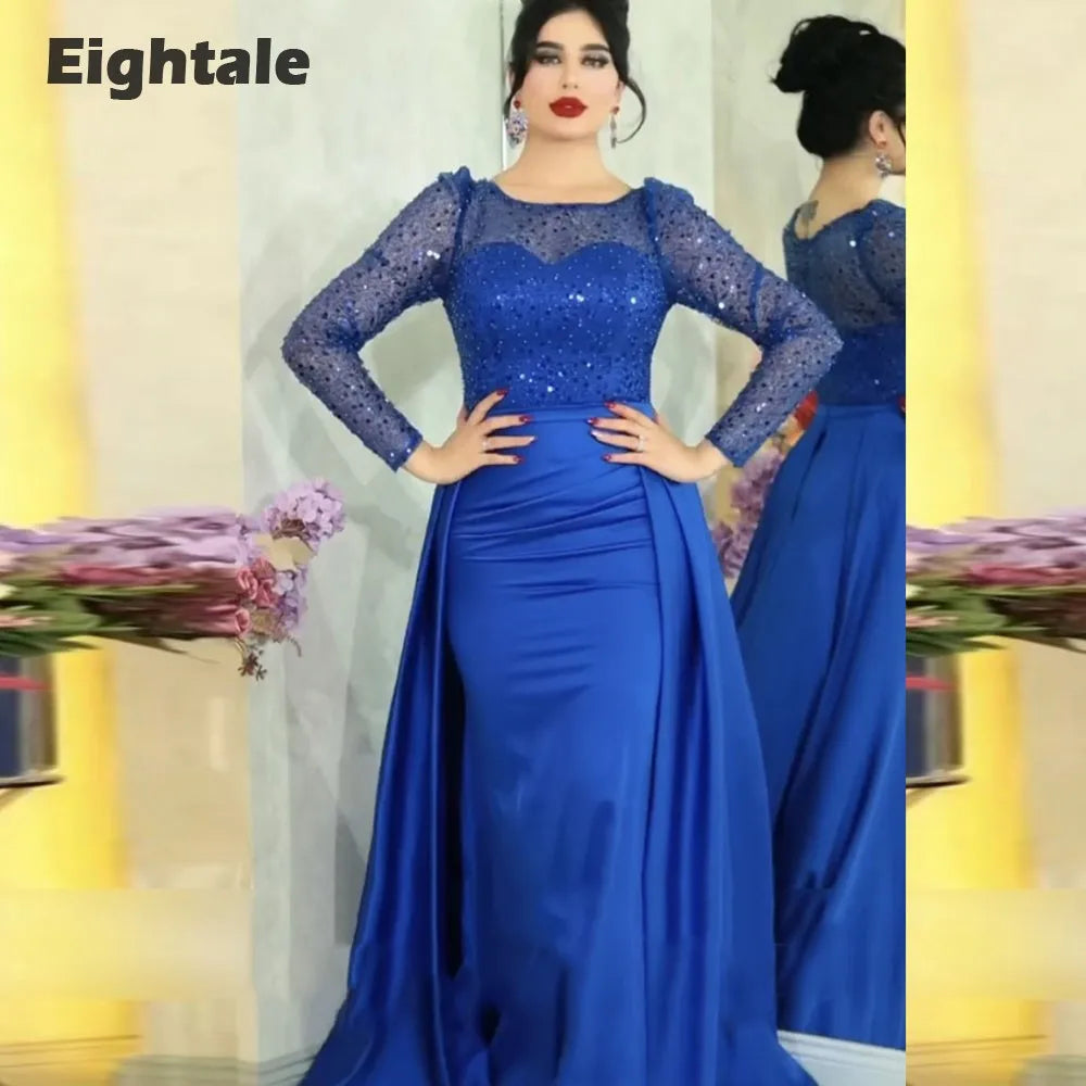 Robe de soirée de luxe Eightale avec jupe amovible, manches longues, robe de bal sirène en satin