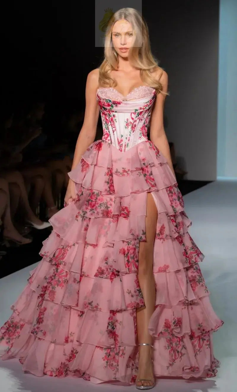 Summer Printed Casual Trendy Sleeveless Strapless Floor Length A-line Sexy Dresses LADYLYS