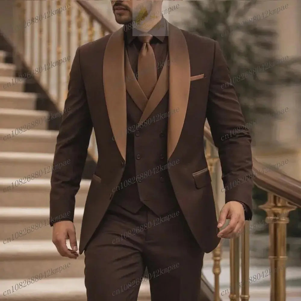 Men Suit Formal Groom Business Male Tuxedos 3 Piece Set Blazer Vest Pants LADYLYS