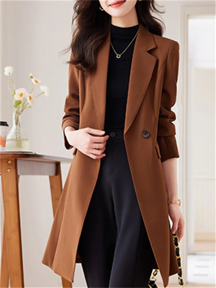 Yitimuceng – ensemble de bureau, nouvelle mode, manches longues, col rabattu, Long Trench, blazer pantalon Vintage