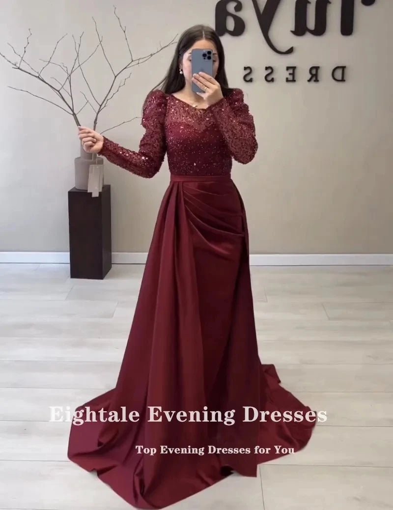 Robe de soirée Eightale avec jupe amovible en satin à manches longues, –  LADYLYS