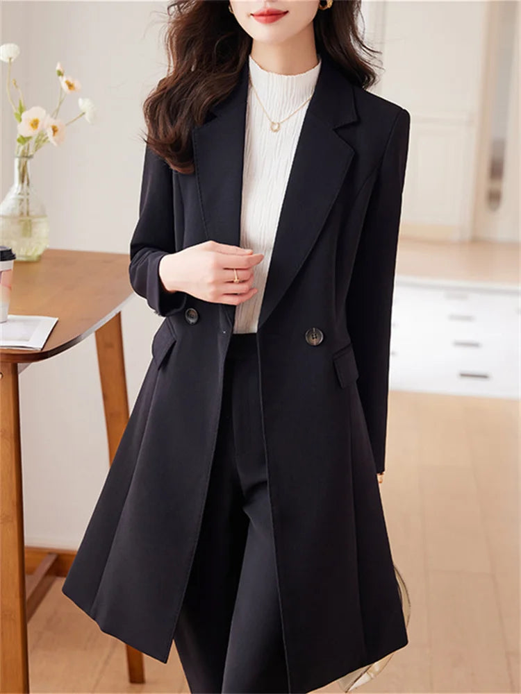 Yitimuceng – ensemble de bureau, nouvelle mode, manches longues, col rabattu, Long Trench, blazer pantalon Vintage