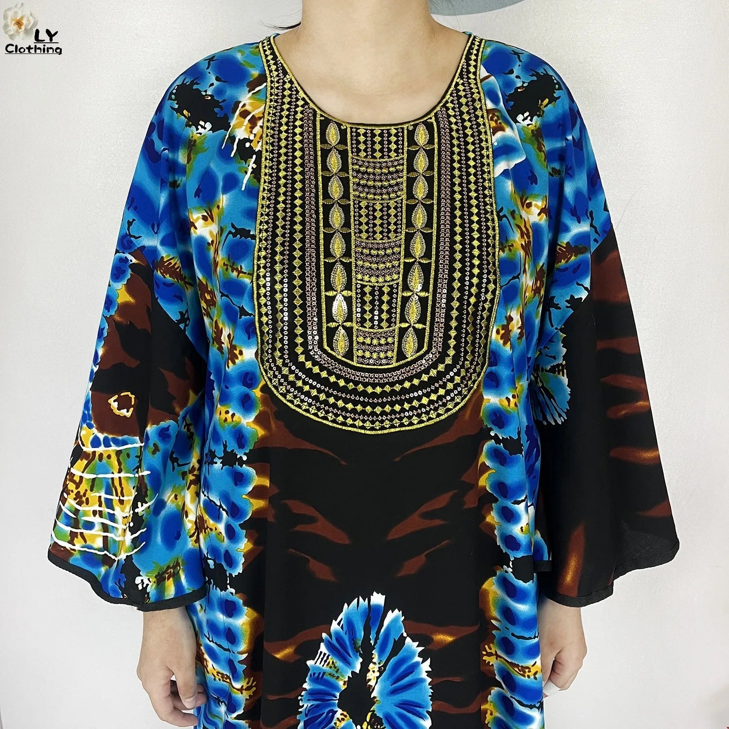 Summer Dress Bat Sleeve Casual Fashion Embroidered Round Neck LADYLYS