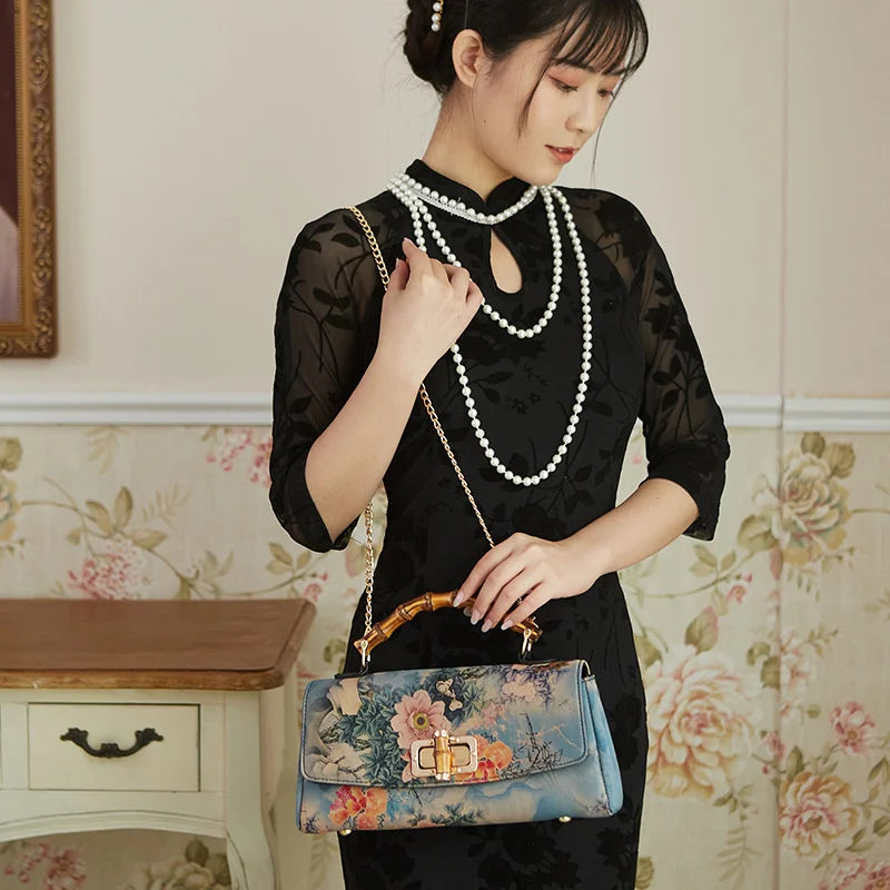 MOTAORA – sac à main en cuir Cheongsam imprimé Vintage pour femmes, sac de luxe de styliste fait à la main