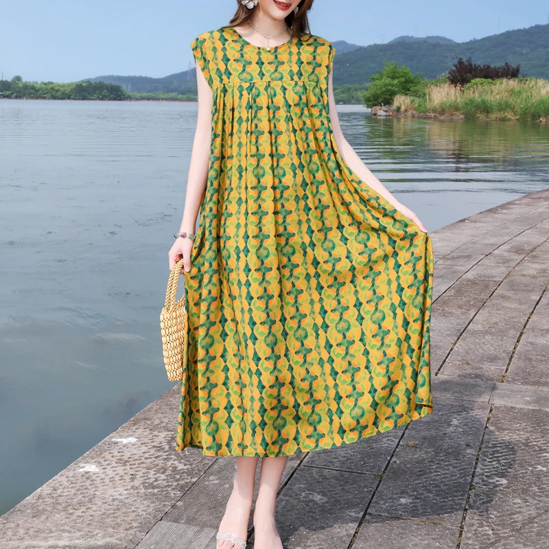 Casual Female Elegant  Print Knee-length 0-neck Floral Dress LADYLYS