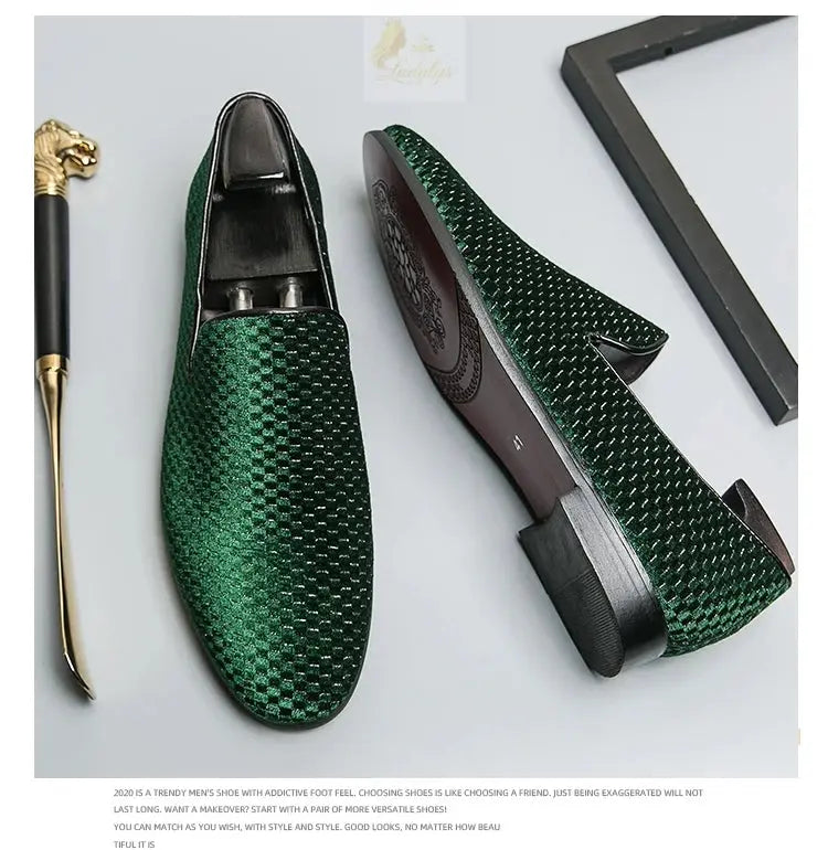 Velvet Men Loafers Luxury Brand Shoes Slip on Pointed Toe LADYLYS