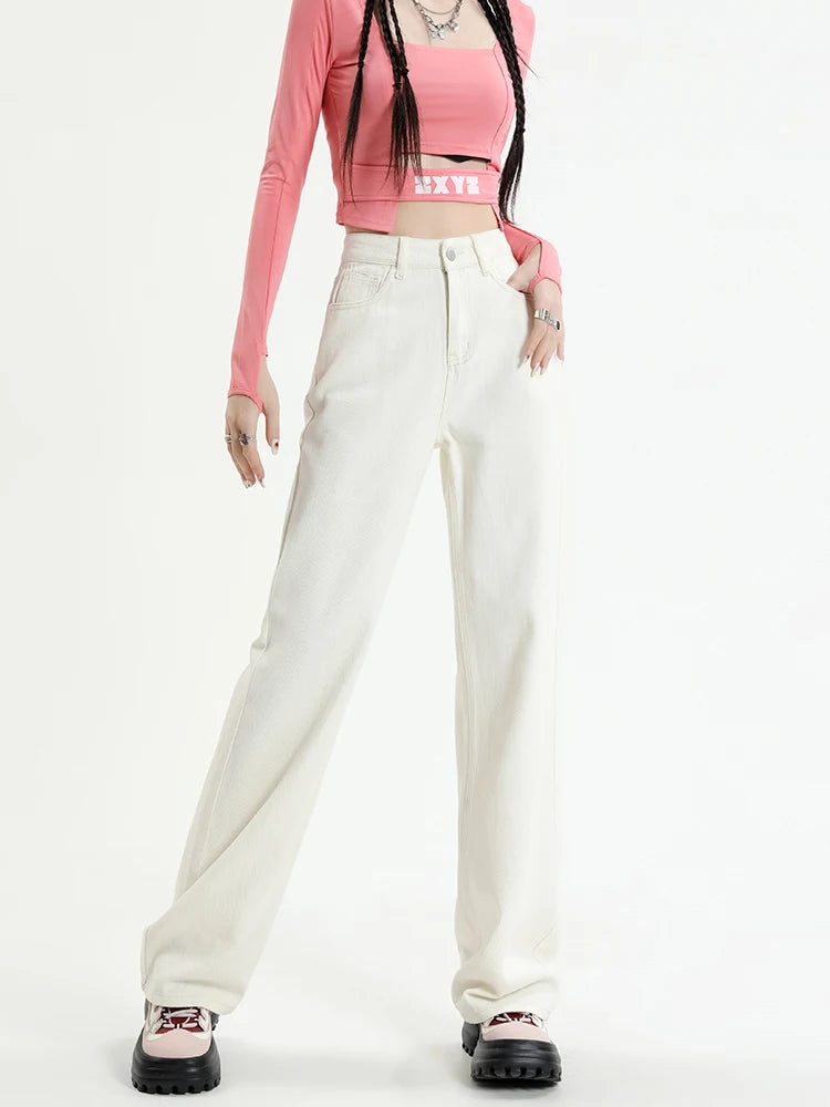 100% Cotton Women's Jeans Baggy Wide Leg Drape Casual Pants LADYLYS