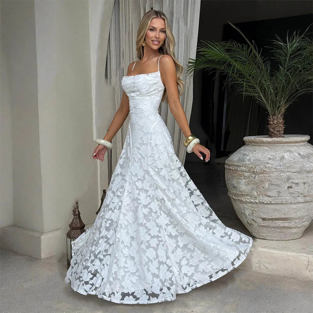 Jacquard Chiffon Long Dress Women's Backless Bandage LADYLYS