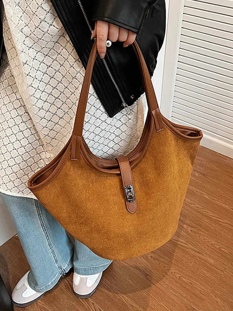 Sac à main vintage en faux daim pour femme grande capacité, décontracté