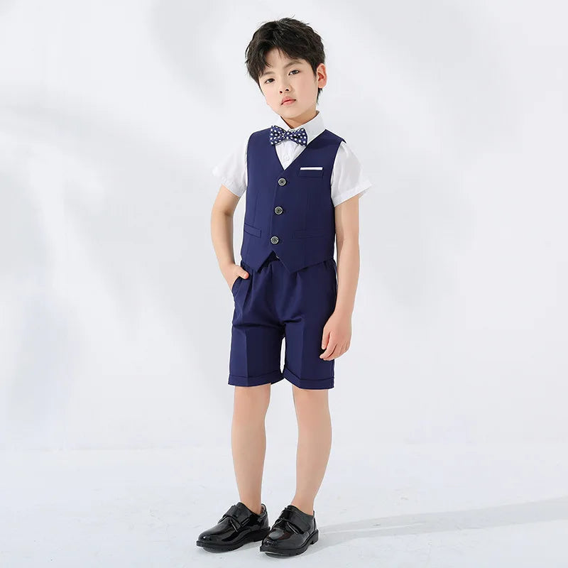 Costume d'été pour enfants, short, gilet, nœud papillon, ensemble pour garçons