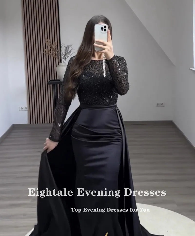 Robe de soirée Eightale avec jupe amovible en satin à manches longues, robe de soirée sirène personnalisée