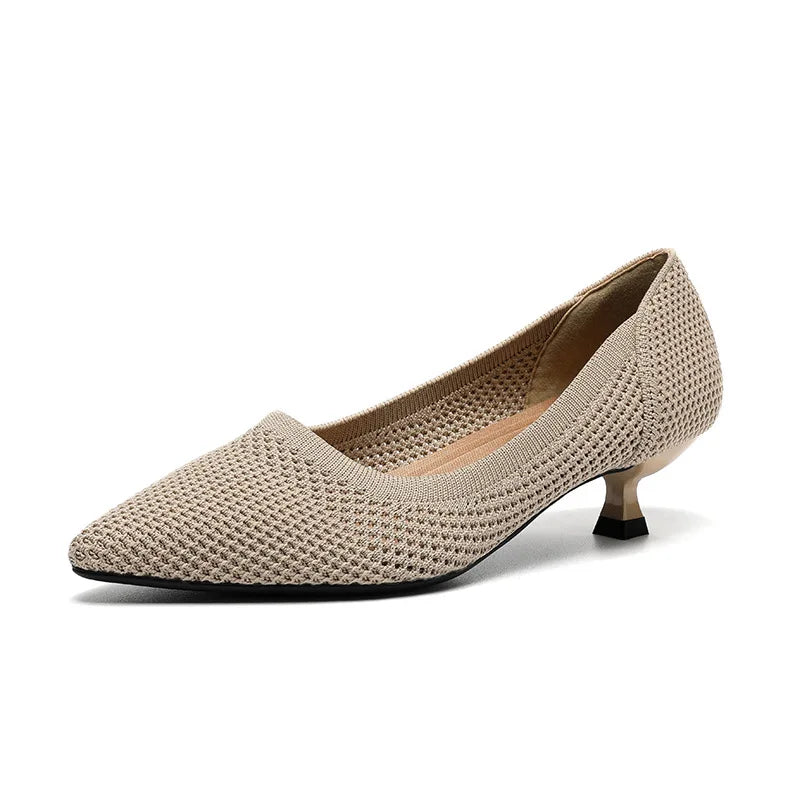 High-heeled shoes solid color knitted breathable rubber anti-skid LADYLYS