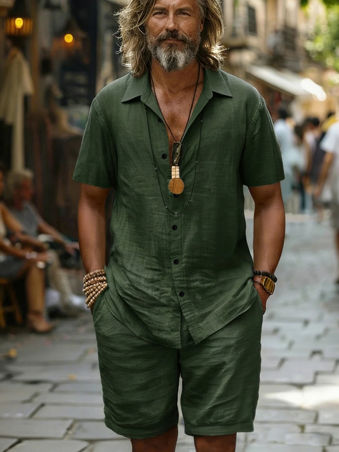 Men's Cotton100 Shirt & Shorts Set Short Two-Piece Outfit LADYLYS