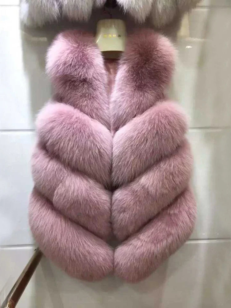 Veste en fourrure de renard d'hiver pour femme manteau court en fourrure artificielle gilet chaud élégant