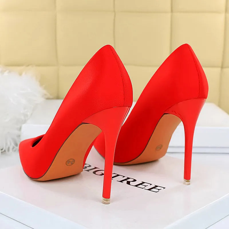 BIGTREE – escarpins en Satin pour femmes, chaussures à talons hauts à la mode, Stiletto de luxe