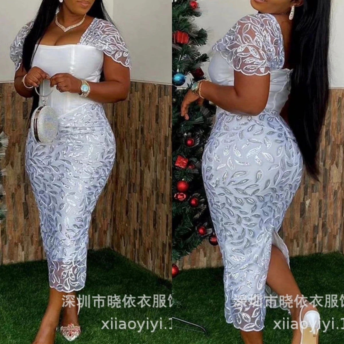 Print Dress Square Collar Y2k White Long Dresses High Waist Sexy Lace LADYLYS