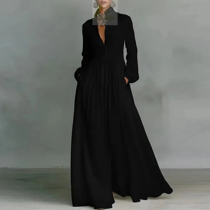 Maxi Shirt Dress Woman Elegant High Waist Solid Party Dress Spring Long Sleeve Loose LADYLYS
