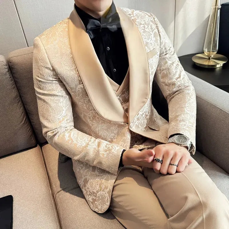 Men's British Style Business Casual Three-Piece Vest Trousers High-Density Jacquard suit LADYLYS