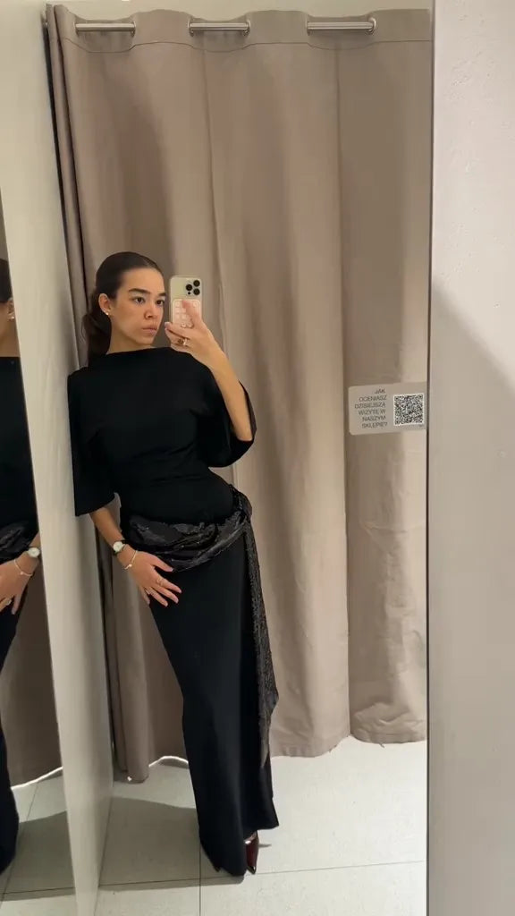 Sexy Backless Party Long Dress Women O-neck Slim Pleated Ribbon LADYLYS