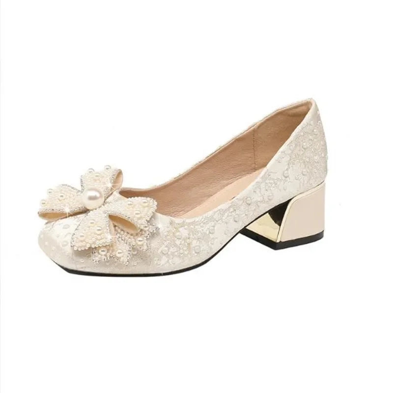 Fashion Thick Heel Square Toe Rhinestone Shallow Mouth Women Shoes Large Size 43 LADYLYS