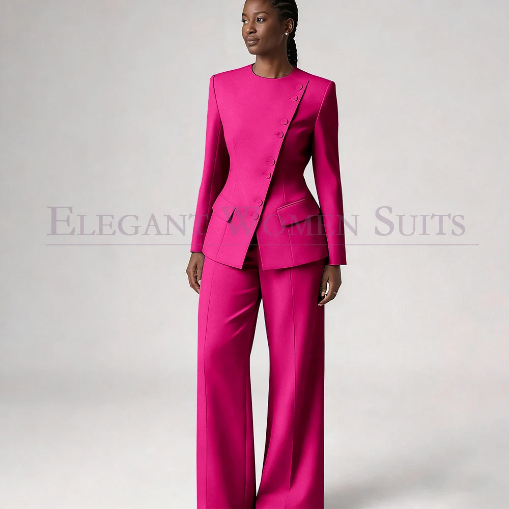 Single Breasted Women's Suits Blazer Luxury O-neck Regular Length 2 Piece LADYLYS