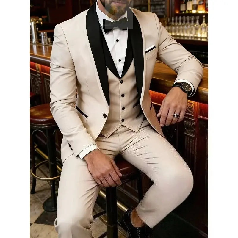 Men'S Blue Fruit Collar Three-Piece Formal Suit Set Shoulder-attached Collar Formal LADYLYS