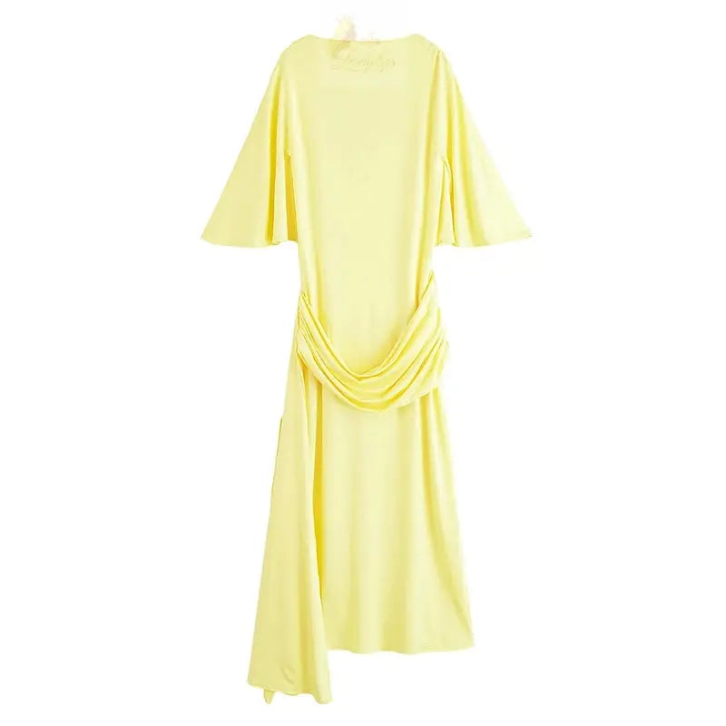 Sexy Backless Party Long Dress Women O-neck Slim Pleated Ribbon LADYLYS