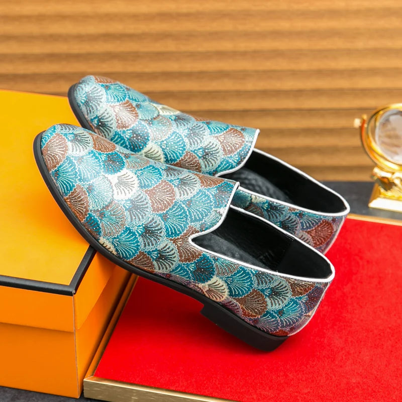 Trend New Designer Printing Pattern Loafers For Men Leather Shoes LADYLYS