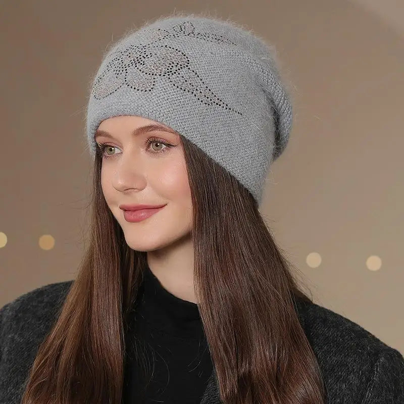 Chapeau d'hiver pour femme, bonnet décoratif à la mode, mélange de fourrure de lapin