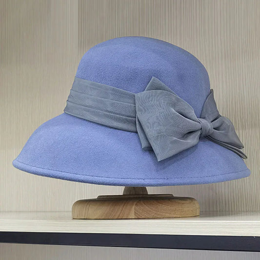 Chapeau cloche en laine pour femme, d'hiver Fedora vintage avec nœud