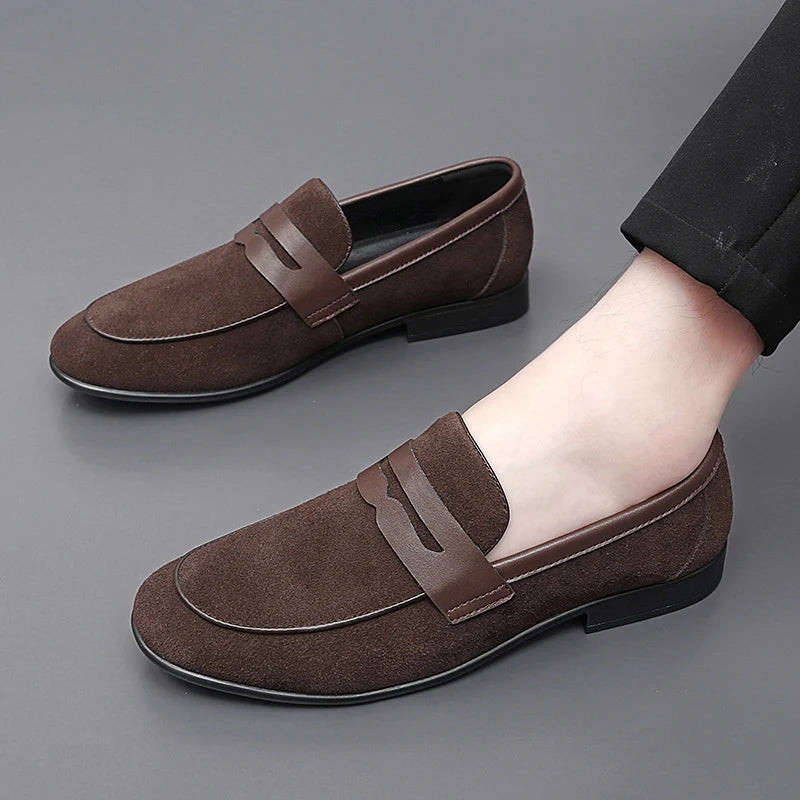 Chaussures en cuir à tête ronde pour homme, marque classique, Lefu, en daim, noir, marron de qualité, à porter, pour gentleman, 38-44