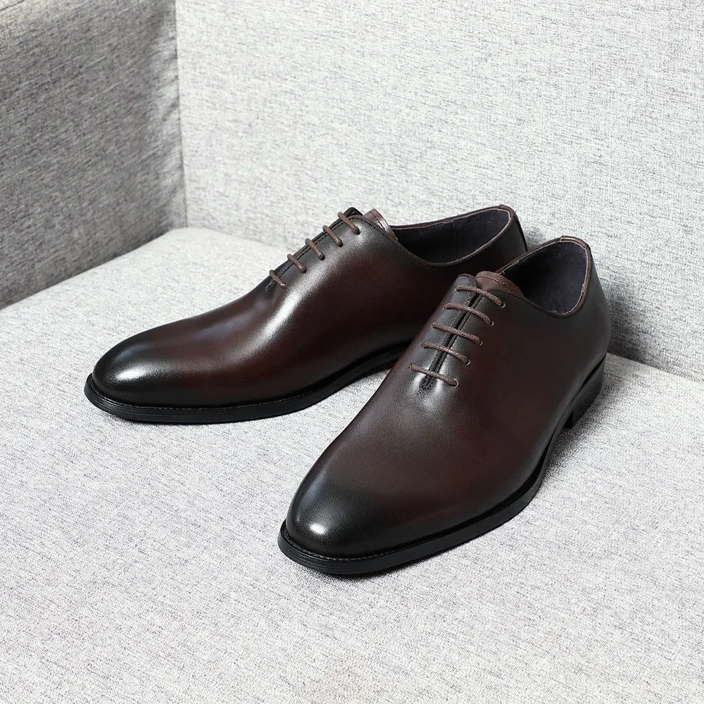 Chaussures habillées classiques faites à la main pour hommes en cuir véritable, bout rond Oxford