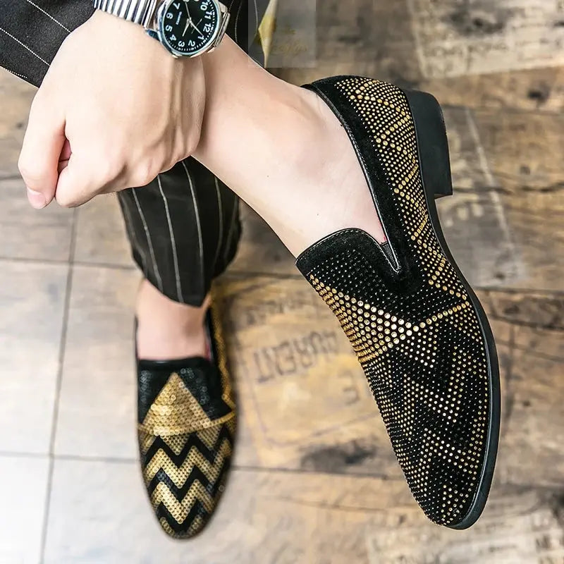 Embroidery Rhinestone Flat Shoes For Men Hombre Vestir LADYLYS