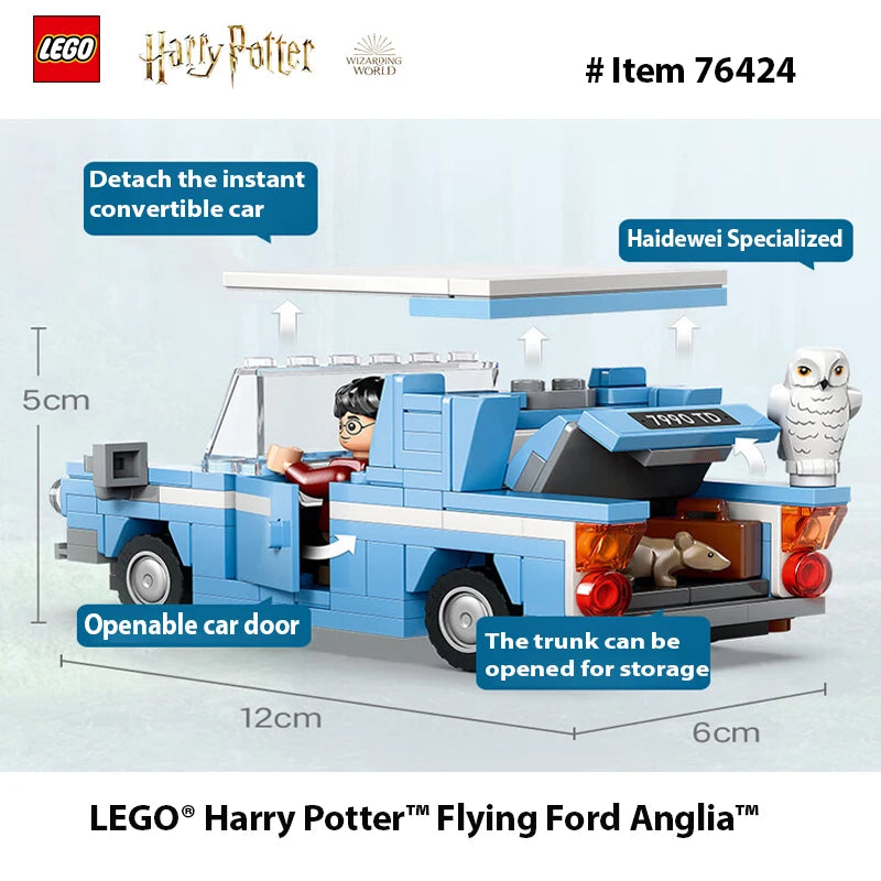 LEGO 76424 Harry Potter Flying Ford Anglia, jouet de voiture à construire avec 2 figurines Harry Potter Car