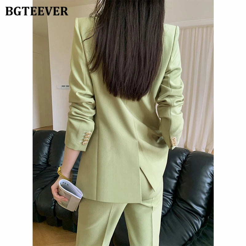 BGTEEVER – costume pantalon pour femme, veste Blazer taille fine et pantalon taille haute