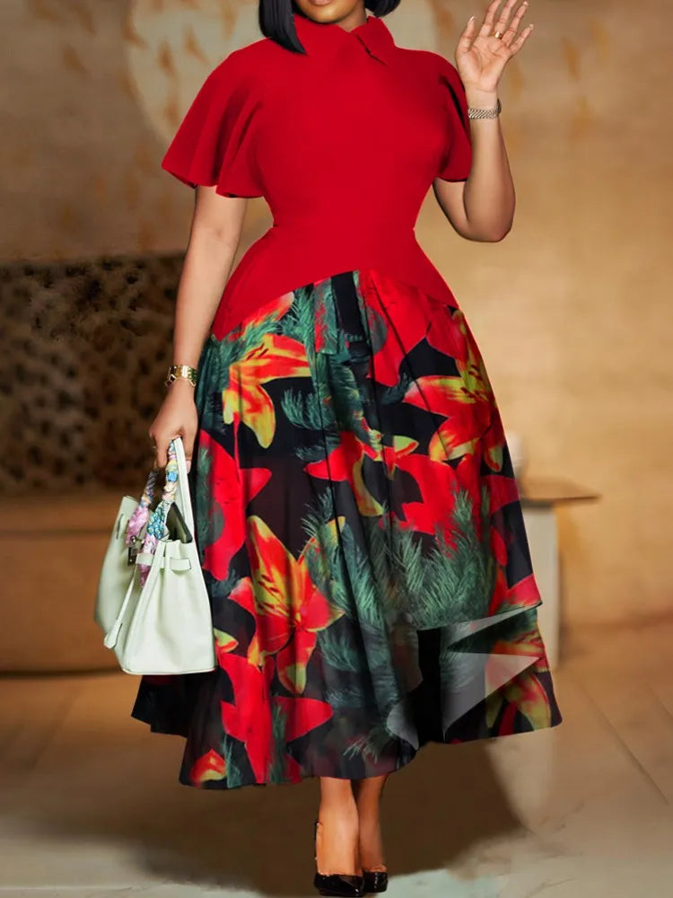 Summer Short Sleeve Street Style Casual 3XL 4XL Big Size Maxi Dress Oversized LADYLYS