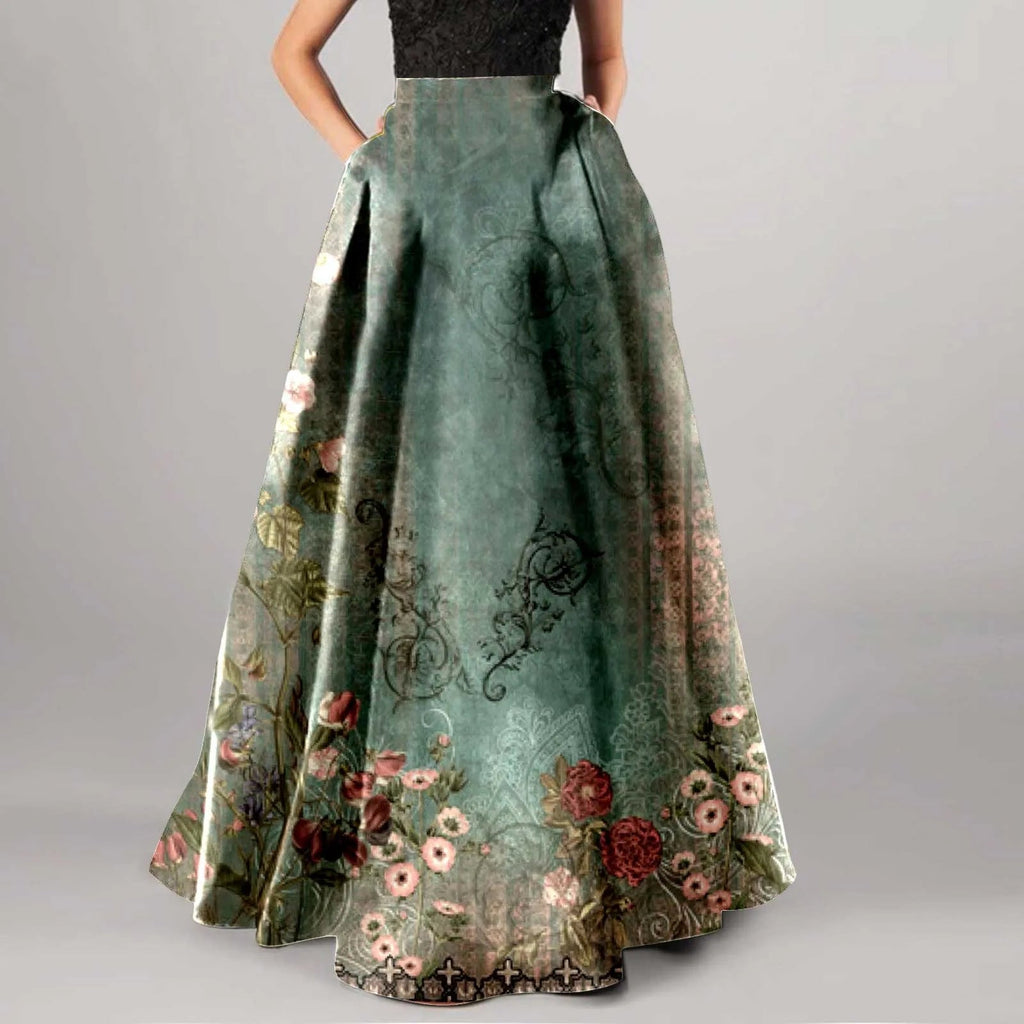 High Waist Pocket Skirts For Women Fashion Bohemian Floral Print Maxi Skirt LADYLYS
