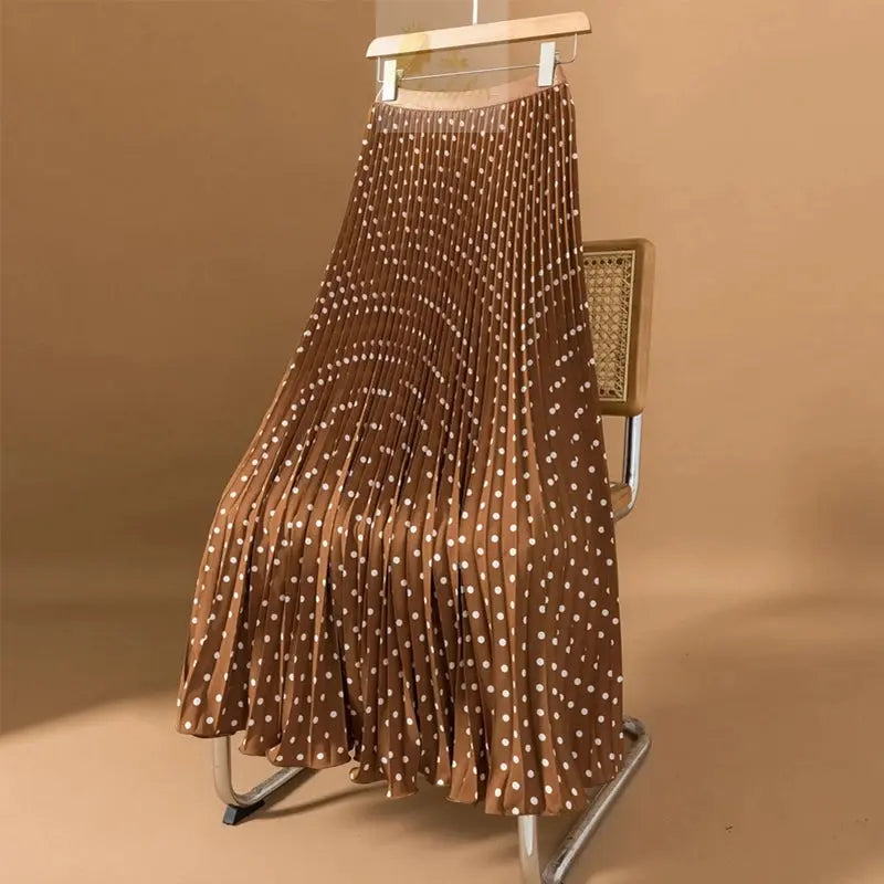 Polka Dot Pleated Long Skirt Women Fashion Elastic High Waisted Slim Dance Beach Skirt LADYLYS