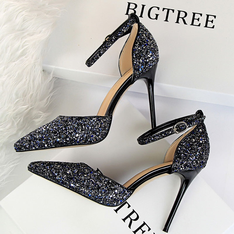 BIGTREE chaussures Sexy talons hauts à paillettes scintillantes