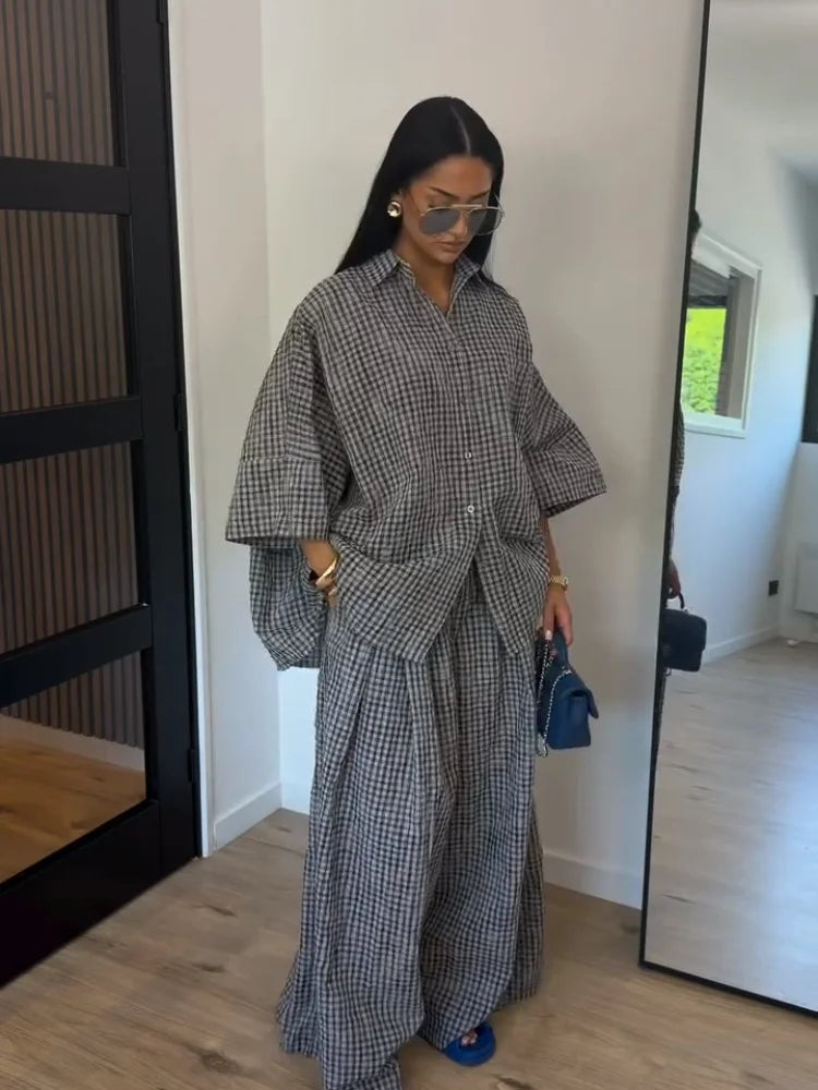 High Neck Single Button Cape Coat&Wide Leg Pants Two-Piece Set LADYLYS